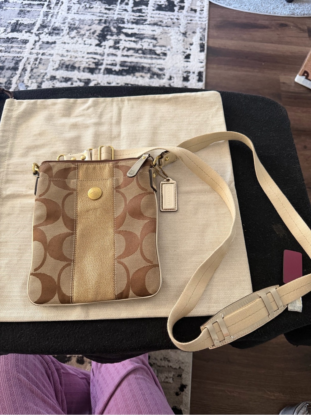 Coach Tan and Beige Signature Crossbody Bag